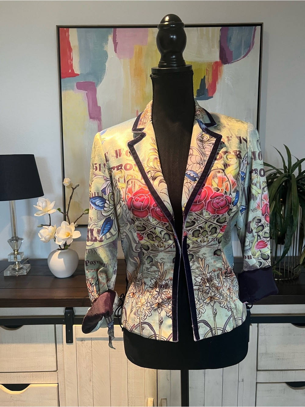 Fitted Floral Graphic Blazer - Multicolor